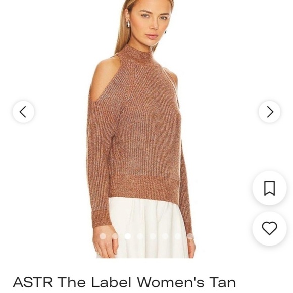 NWT ASTR THE LABEL Mock Sweater Cold Shoulder multi Camel Black specks Color - Picture 2 of 8